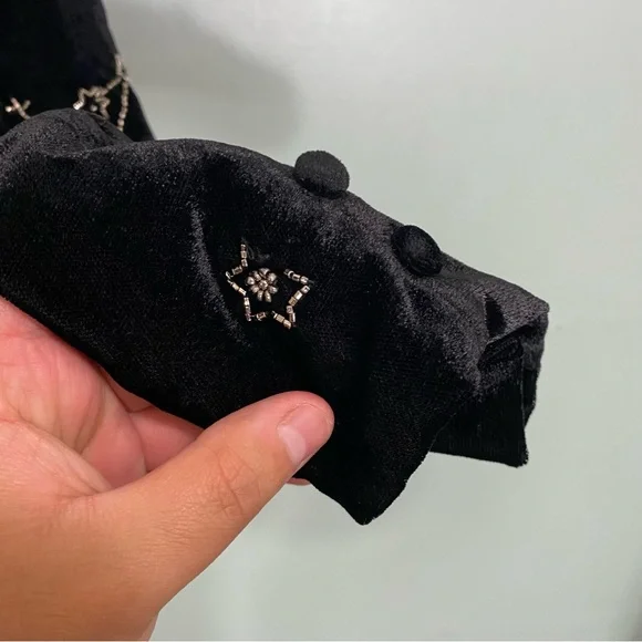 Anthropologie Ciebon Celestial Zodiac Velvet Blazer Black Embellished Beaded M - Picture 11 of 12